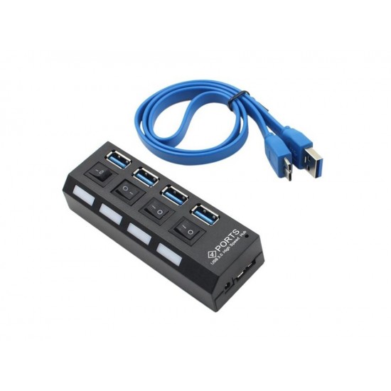 USB Hub 4 Θυρών USB 3.0 με Ατομικούς Διακόπτες On Off και LED 2-062