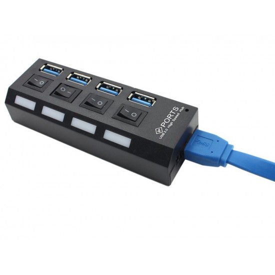 USB Hub 4 Θυρών USB 3.0 με Ατομικούς Διακόπτες On Off και LED 2-062