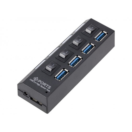 USB Hub 4 Θυρών USB 3.0 με Ατομικούς Διακόπτες On Off και LED 2-062