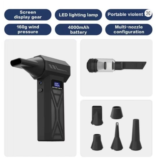 Turbo Ασύρματος Φυσητήρας και Σκούπα Χειρός 120000rpm με LED Οθόνη και 6 Ακροφύσια – Επαναφορτιζόμενο 17-8713