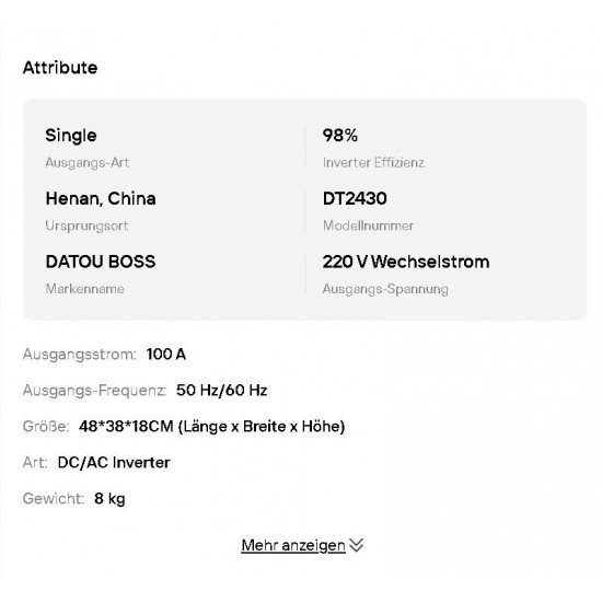 Υβριδικός Solar Inverter MPPT 3000W 24V σε 230V Καθαρού Ημιτόνου με Φορτιστή 100A και Παράλληλη Σύνδεση έως 9 Μονάδες DATOU BOSS 173-6054