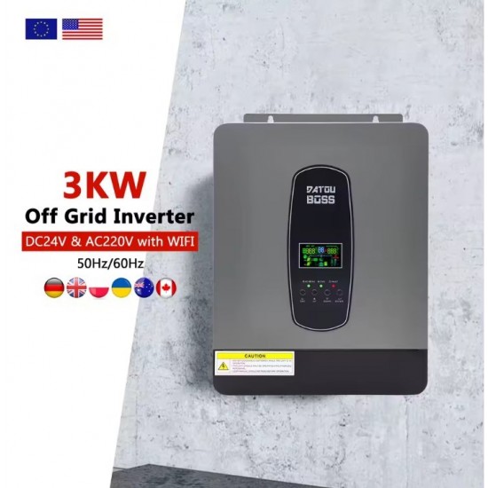 Υβριδικός Solar Inverter MPPT 3000W 24V σε 230V Καθαρού Ημιτόνου με Φορτιστή 100A και Παράλληλη Σύνδεση έως 9 Μονάδες DATOU BOSS 173-6054