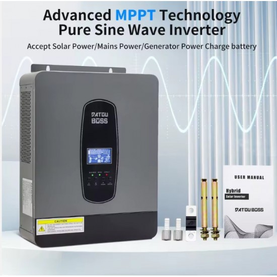 Υβριδικός Solar Inverter MPPT 3000W 24V σε 230V Καθαρού Ημιτόνου με Φορτιστή 100A και Παράλληλη Σύνδεση έως 9 Μονάδες DATOU BOSS 173-6054