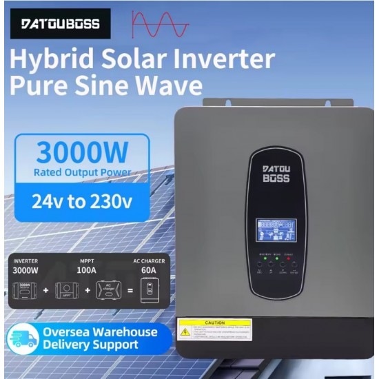 Υβριδικός Solar Inverter MPPT 3000W 24V σε 230V Καθαρού Ημιτόνου με Φορτιστή 100A και Παράλληλη Σύνδεση έως 9 Μονάδες DATOU BOSS 173-6054
