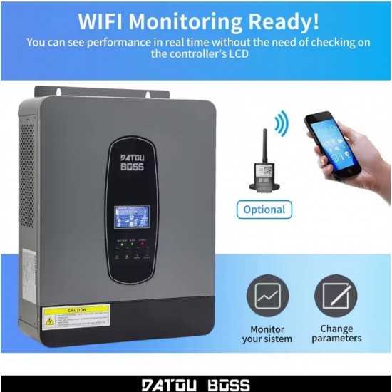 Υβριδικός Solar Inverter MPPT 3000W 24V σε 230V Καθαρού Ημιτόνου με Φορτιστή 100A και Παράλληλη Σύνδεση έως 9 Μονάδες DATOU BOSS 173-6054