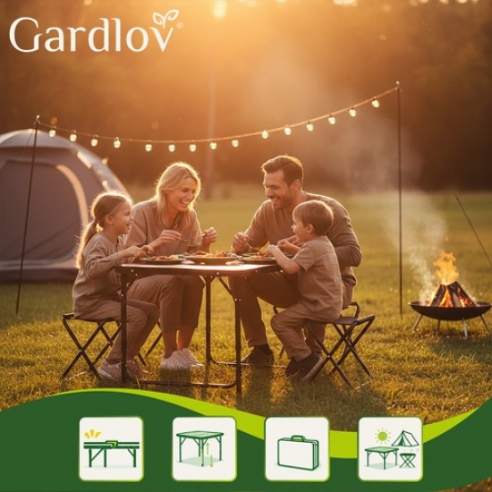 Πτυσσόμενο Τραπέζι Camping με 4 Καρέκλες GARDLOV Σετ Βαλιτσάκι Ρυθμιζόμενο Ύψος Outdoor 24-27304