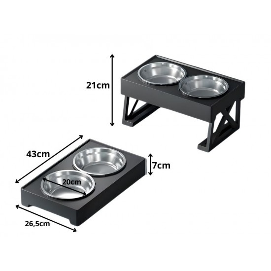 Διπλό Ανυψωμένο Μπολ Φαγητού και Νερού για Σκύλο και Γάτα με Βάση και Ανοξείδωτα Μπολ 115-19523