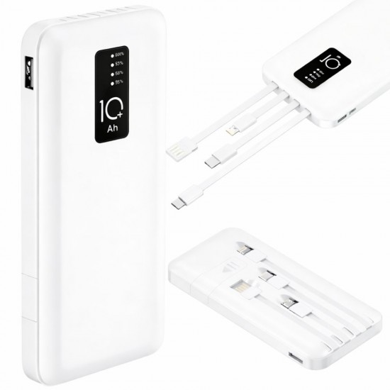 Powerbank 10000mAh με Ενσωματωμένα Καλώδια USB-C Lightning Micro USB και LED Οθόνη 5-06392_B