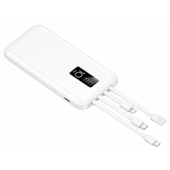 Powerbank 10000mAh με Ενσωματωμένα Καλώδια USB-C Lightning Micro USB και LED Οθόνη 5-06392_B