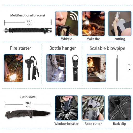Σετ Επιβίωσης  με Αδιάβροχη Κασετίνα – Tactical Emergency Kit για Camping Hiking και Έκτακτες Ανάγκες 11-21706
