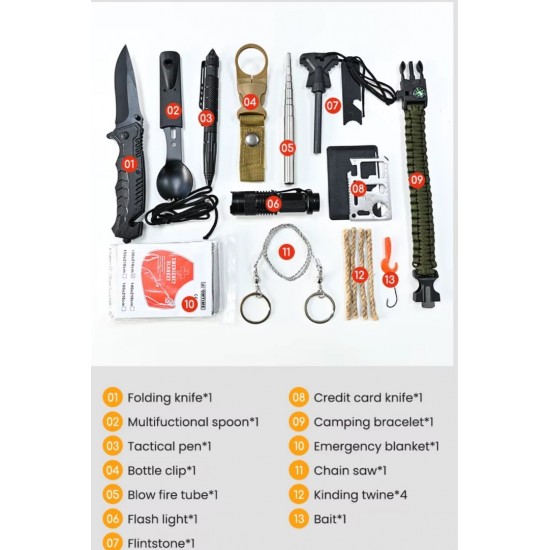 Σετ Επιβίωσης  με Αδιάβροχη Κασετίνα – Tactical Emergency Kit για Camping Hiking και Έκτακτες Ανάγκες 11-21706