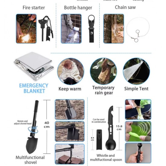 Σακίδιο Επιβίωσης 42 σε 1 με Φαρμακείο, Ραδιόφωνο Hand Crank και Solar Φόρτιση – Tactical Emergency Kit Camping Hiking 35-24707