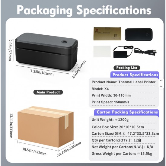 Θερμικός Εκτυπωτής Ετικετών για Προϊόντα και Courier W-Marklife X4 με Εφαρμογή USB Bluetooth WiFi 203 DPI 60-8773