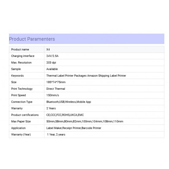 Θερμικός Εκτυπωτής Ετικετών για Προϊόντα και Courier W-Marklife X4 με Εφαρμογή USB Bluetooth WiFi 203 DPI 60-8773