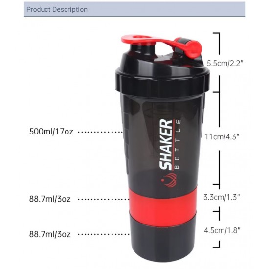 Shaker Πρωτεΐνης 500ml με Αποθηκευτικό Δοχείο Βιδωτό BPA Free – για Gym Fitness & Συμπληρώματα 37-1293