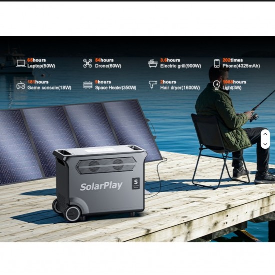 Φορητός Σταθμός Ενέργειας 3600W 3840Wh LiFePO4 με 200W Αναδιπλούμενο Ηλιακό Πάνελ – Pure Sine Wave, UPS, MPPT 1380-251