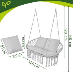 Διπλή Κούνια Κήπου "Gardlov Stork's Nest" με Μαξιλάρια έως 300kg Γκρι – 148x126 64-27378-2
