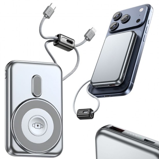 Power Bank 10000mAh Fast Charging με Ασύρματη Φόρτιση 15W, USB-C, Lightning και QC 3.0 Γκρι 15-06398_SZ