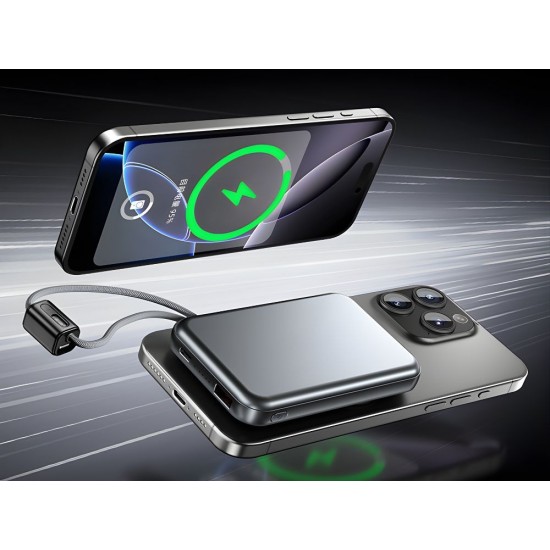 Power Bank 10000mAh Fast Charging με Ασύρματη Φόρτιση 15W, USB-C, Lightning και QC 3.0 Γκρι 15-06398_SZ
