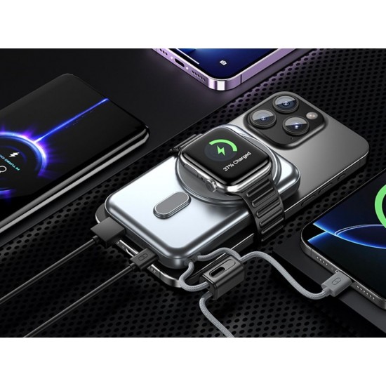 Power Bank 10000mAh Fast Charging με Ασύρματη Φόρτιση 15W, USB-C, Lightning και QC 3.0 Γκρι 15-06398_SZ