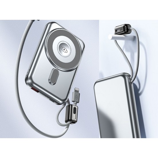 Power Bank 10000mAh Fast Charging με Ασύρματη Φόρτιση 15W, USB-C, Lightning και QC 3.0 Γκρι 15-06398_SZ