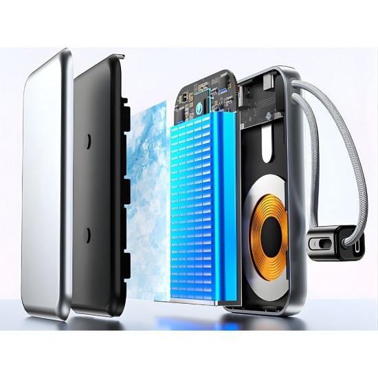 Power Bank 10000mAh Fast Charging με Ασύρματη Φόρτιση 15W, USB-C, Lightning και QC 3.0 Γκρι 15-06398_SZ