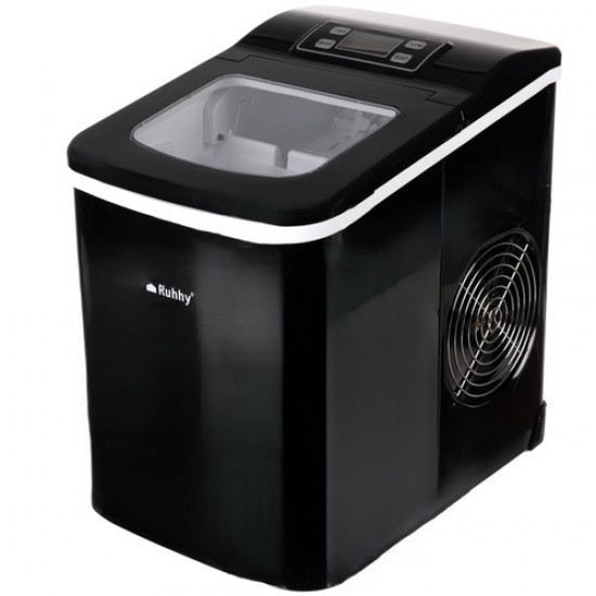 Παγομηχανή RUHHY 12Kg με Οθόνη LCD Χρονοδιακόπτη και 2 Μεγέθη Πάγου Inox Μαύρη 51-25565