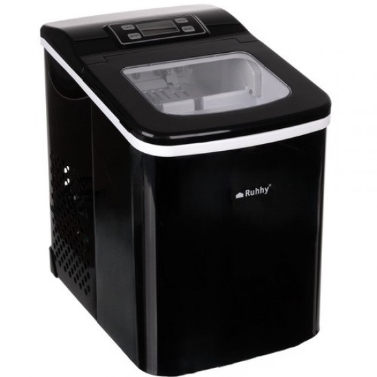 Παγομηχανή RUHHY 12Kg με Οθόνη LCD Χρονοδιακόπτη και 2 Μεγέθη Πάγου Inox Μαύρη 51-25565