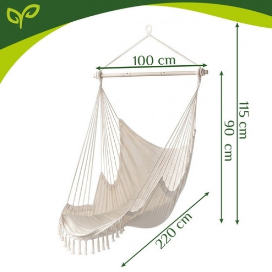 Κρεμαστή Πολυθρόνα Κήπου Gardlov BOHO με Μαξιλάρια έως 150kg Μπεζ 192-27388-1