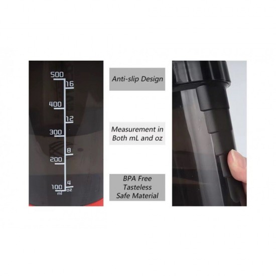 Shaker Πρωτεΐνης 500ml με Αποθηκευτικό Δοχείο Βιδωτό BPA Free – για Gym Fitness & Συμπληρώματα 37-1295
