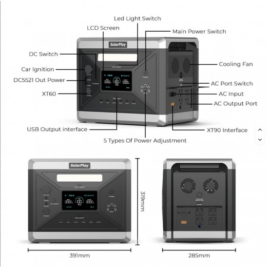 Φορητός Σταθμός Ενέργειας SolarPlay 2400W 2160Wh LiFePO4 με Αναδιπλούμενο Ηλιακό Πάνελ 200W Pure Sine Wave UPS 504-5451