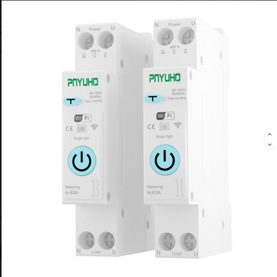 WiFi Έξυπνος Διακόπτης Ράγας DIN RCBO 63A με Μέτρηση Κατανάλωσης, Προστασία Διαρροής και Χειρισμό μέσω Εφαρμογής TUYA– 10-6481