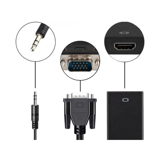 Αντάπτορας VGA σε HDMI Full HD 1080p με Ήχο 3.5mm και USB Τροφοδοσία 25-06327
