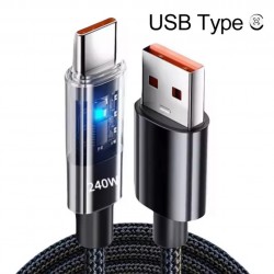 Καλώδιο Φόρτισης USB-A σε USB-C 240W με LED Ένδειξη Ισχύος, Νάιλον Πλέξη και Μήκος 2m 33-1202