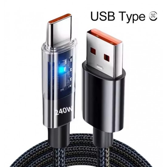 Καλώδιο Φόρτισης USB-A σε USB-C 240W με LED Ένδειξη Ισχύος, Νάιλον Πλέξη και Μήκος 2m 33-1202