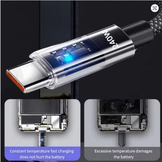 Καλώδιο Φόρτισης USB-A σε USB-C 240W με LED Ένδειξη Ισχύος, Νάιλον Πλέξη και Μήκος 2m 33-1202