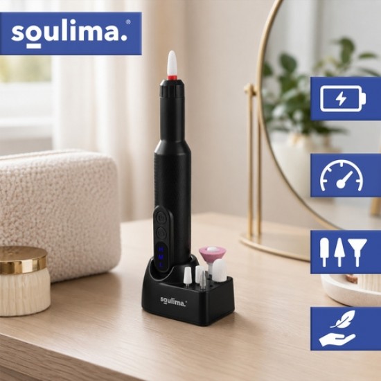 Ηλεκτρικός Τροχός Μανικιούρ Πεντικιούρ Soulima Ασύρματος 18000rpm με USB-C, Βάση Φόρτισης και 6 Κεφαλές 75-27229