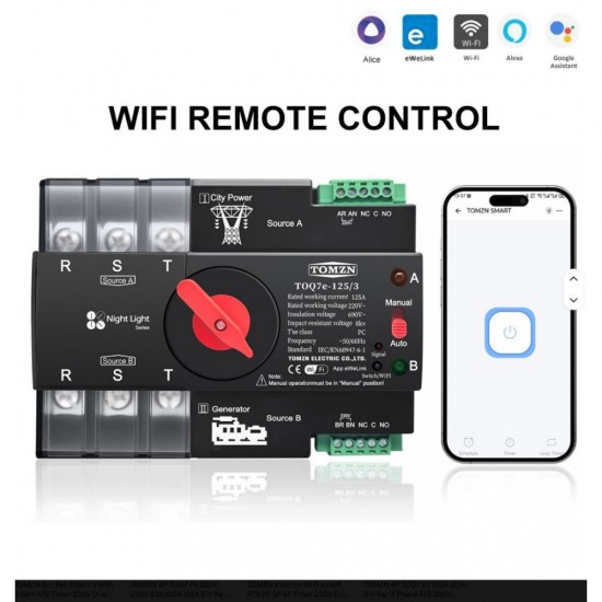 Έξυπνος Αυτόματος Μεταγωγικός Διακόπτης ATS WiFi 3P 100A Τριφασικός με eWeLink, Χρονοδιακόπτη, Alexa & Google Assistant  40-38794