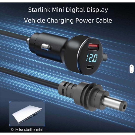 Αντάπτορας Τροφοδοσίας Starlink Mini για Αναπτήρα Αυτοκινήτου 5m  12V/24V με Καλώδιο DC, USB-C PD 35W, USB-A 30W και Ψηφιακή Οθόνη Τάσης 2m - 12-8710