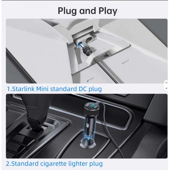Αντάπτορας Τροφοδοσίας Starlink Mini για Αναπτήρα Αυτοκινήτου 5m  12V/24V με Καλώδιο DC, USB-C PD 35W, USB-A 30W και Ψηφιακή Οθόνη Τάσης 2m - 12-8710