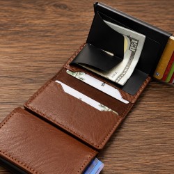 Ανδρικό Πορτοφόλι με RFID Προστασία για Κάρτες και Χαρτονομίσματα, Καφέ με Υφή Ανθρακονήματος - 15-27585
